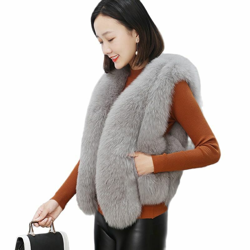 Veste d'hiver sans manches en fausse fourrure de renard pour femme, manteau épais et chaud en peluche, à la mode, nouvelle collection automne 2020