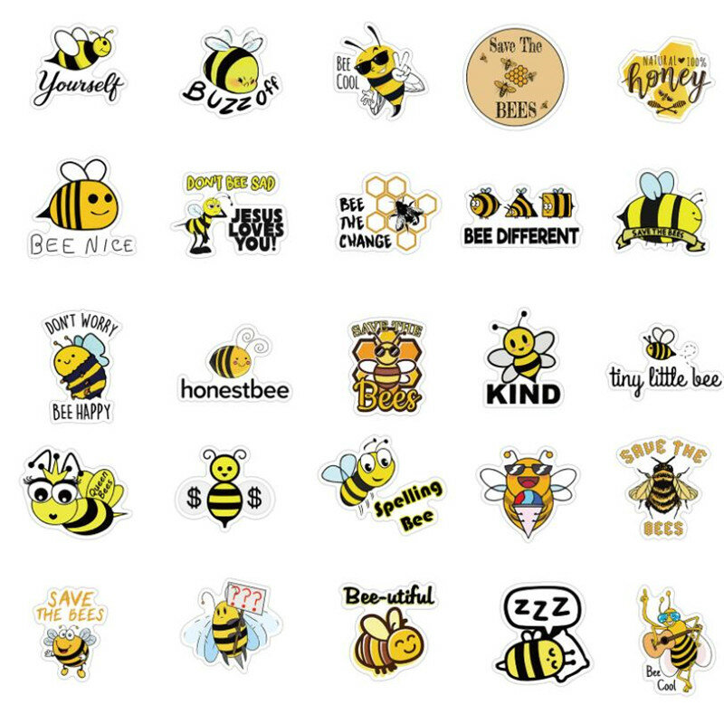 10/30/50PCS สร้างแรงบันดาลใจ Bee การ์ตูน Doodle ของเล่นเด็กกระเป๋าเดินทางส่วนบุคคลแล็ปท็อปสติกเกอร์กัน...