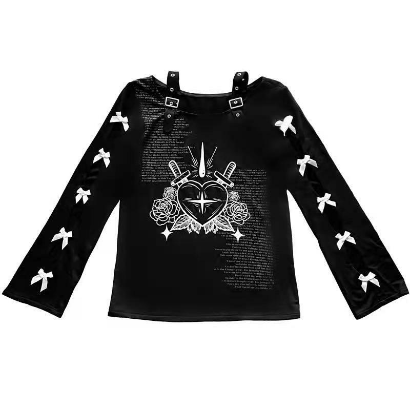 Emo kobiety Alt Streetwear z długim rękawem ciemne estetyczne alternatywne gotyckie Goth swetry swetry typu oversize Grunge bluzy ubrania