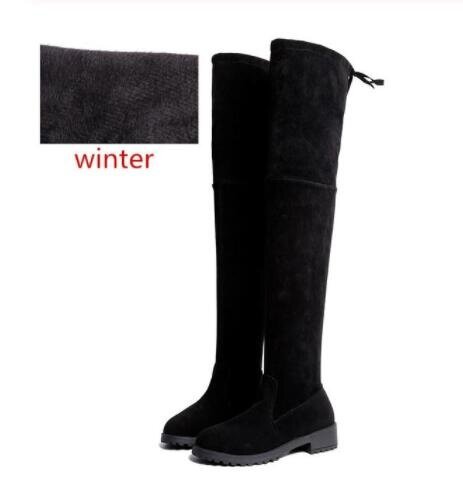 Black Sexy Over The Knee Boots Women Female Stretch Fabric Thigh High Winter Woman Shoes Long Bota Feminina Zapatos De Mujer