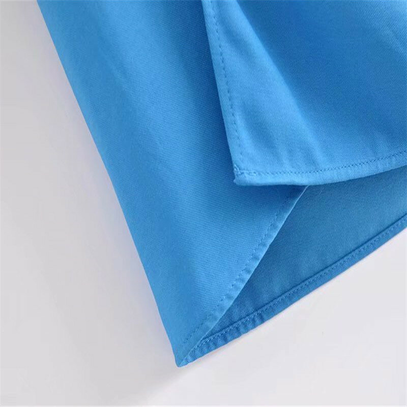 ZA – jupe portefeuille bleue d'été pour femmes, taille haute, Sarong, mode, noué sur le côté, fente froncée, 2021