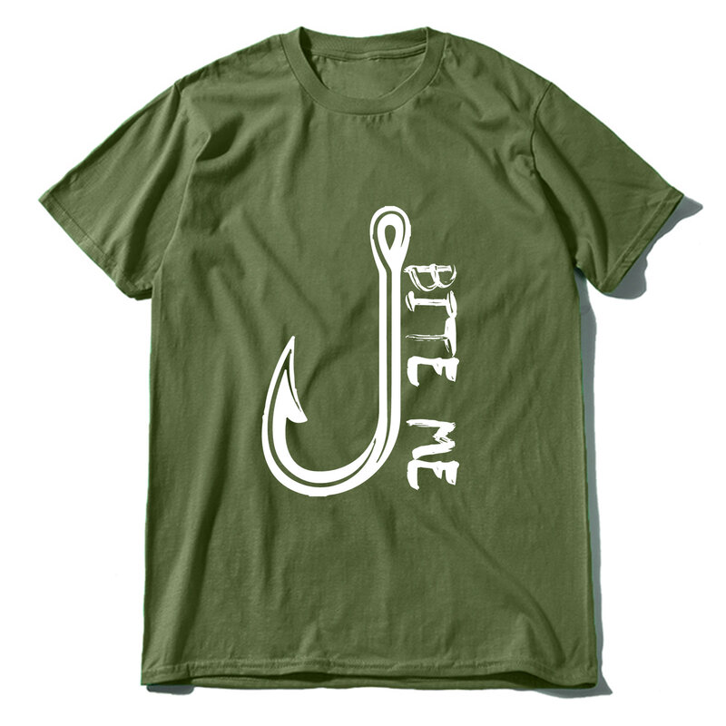 JKLPOLQ Bite Me Fishing Hook Funny Satirical Print T-Shirt Unisex T-shirt Men's O-Neck Streetwear Cotton Tops Te