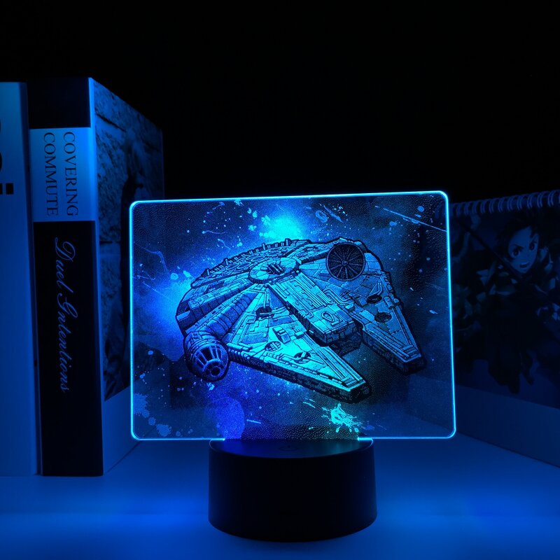 Space Battleship Colorful Two Tone Lamp 3D LED Night Light for Kid Birthday Gift Bedroom Decor Lamp Two Tone Acrylic Table Light