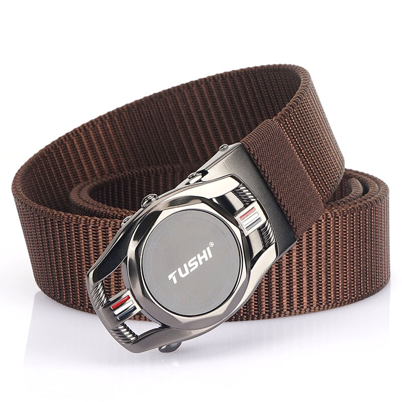 Cinturón de nailon de alta calidad para hombre, cinturón informal de diseñador de lujo, con hebilla de Metal, elástico, color negro