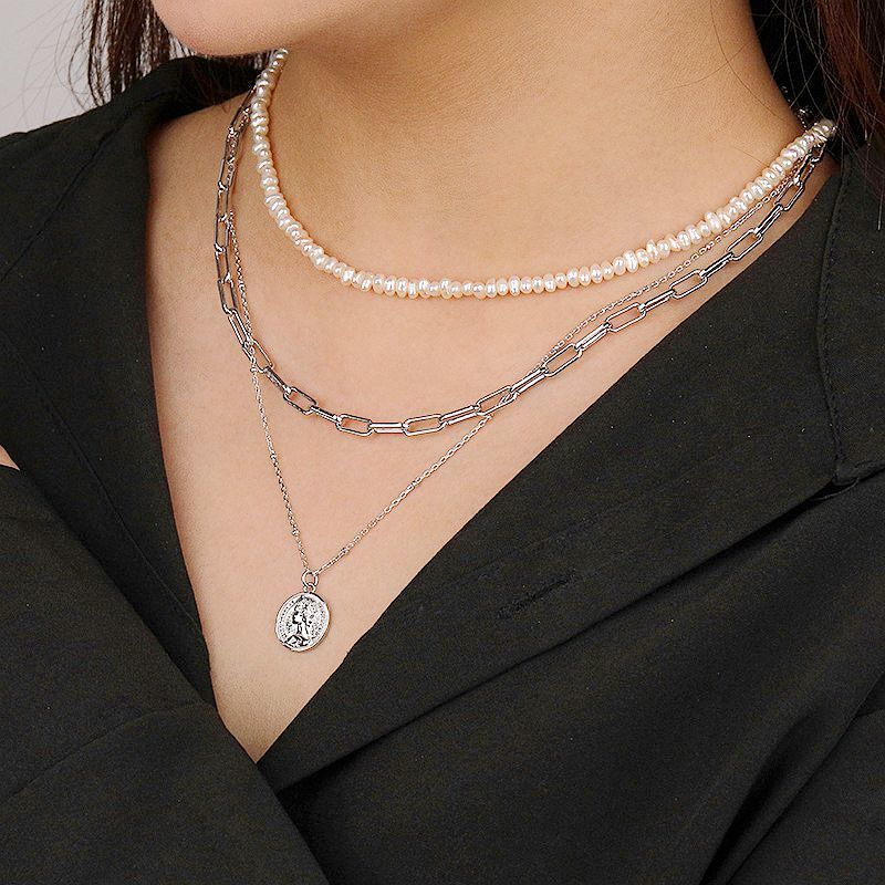 S'STEEL Sterling Silver 925 Necklace Portrait Coin Double Layer Pendant Trendy Design Minimalist 2021 Trend Fine Jewellery