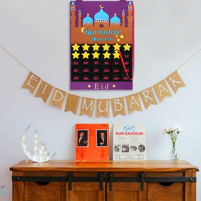 2020 최신 Eid Mubarak 30 일 Advent Calendar Hanging 펠트 카운트 다운 캘린더 for Kids Gifts 라마단 파티 장식 용품