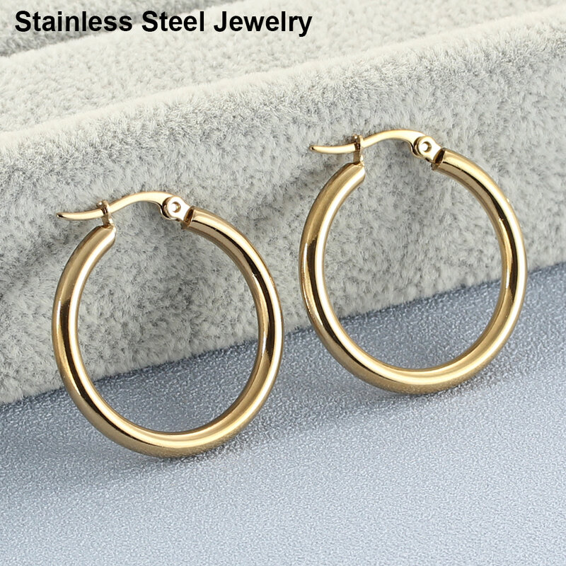 Женские серьги-кольца из нержавеющей стали, простые гладкие круглые украшения золотого цвета, Модная бижутерия в подарок на вечеринку