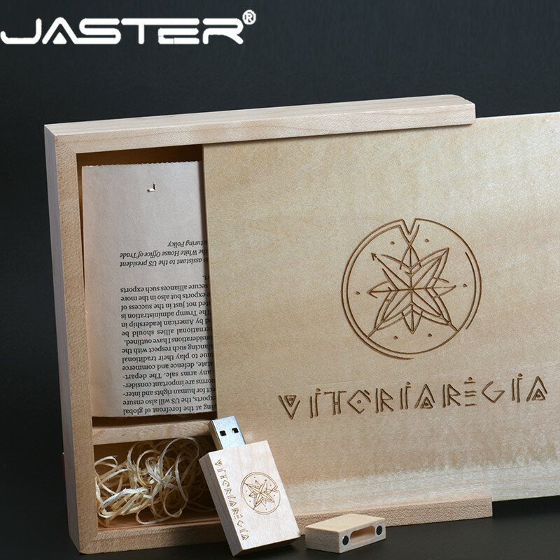 Jaster pendrive usb 2.0 de madeira + caixa, logotipo grátis, usb 170, memória flash drive 8gb 16gb 32gb 64gb presente da fotografia (170 * * 35 mm