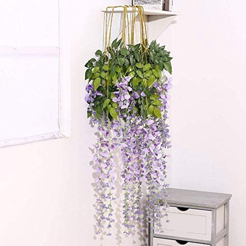 12 Pack 3.6 Feet Artificial Fake Wisteria Vine Rattan Hanging Garland Silk Flowers String Home Party Wedding Decor