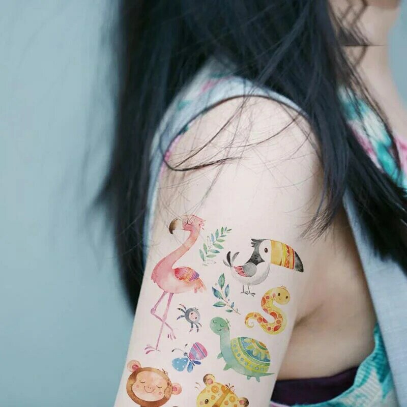 30 pçs/lote adesivos bonitos das crianças dos desenhos animados animais tatuagem adesivos temporária tatuagem pasta