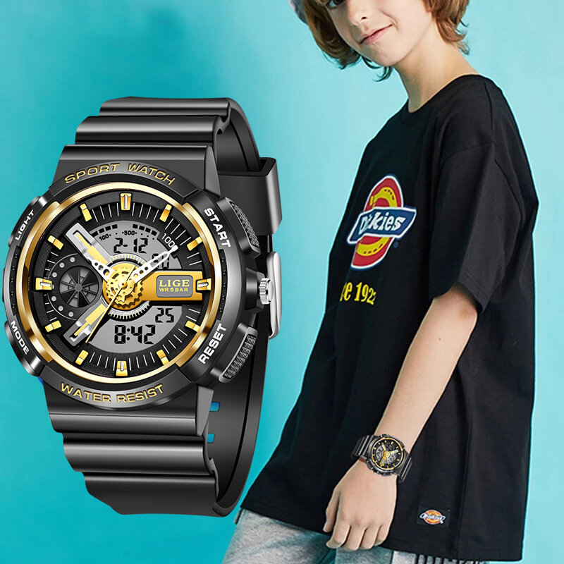 LIGE 2021 LED детские спортивные часы 50 м Водонепроницаемый электронные наручные часы секундомер часы дети цифровые часы для мальчиков и девочек