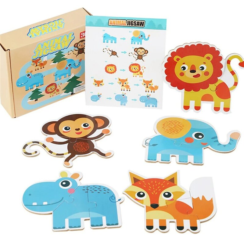 Детская деревянная Веселая 3d-картинка с животными, игрушки для детей, Монтессори, строительные подарки