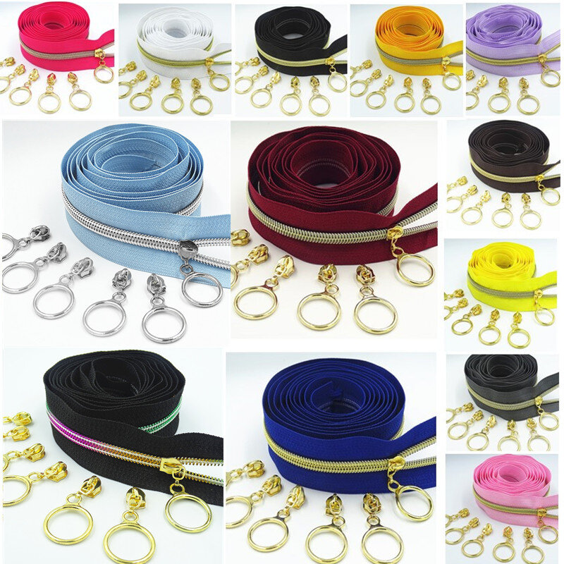 5# Golden Silver Sliders Tooth Bulk Nylon Zipper Coil Code Decoration Luggage Garment Purse Bags DIY Home Sewing Zipper