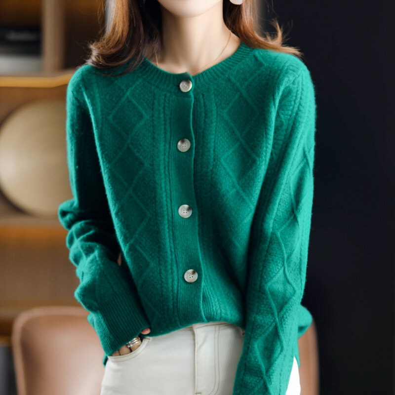 Cardigan giacca da donna autunno e inverno nuovo girocollo coreano sciolto puro lana spessa Casual maglione moda Versatile lavorato a maglia
