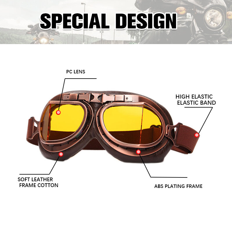 Eliteson-gafas de sol de cuero sintético para motociclismo, lentes de sol con protección UV Vintage, para motociclismo todoterreno