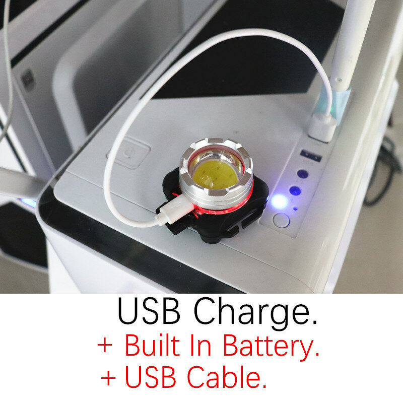ZHIYU – Mini lampe frontale COB Rechargeable par USB, Portable, avec batterie, rouge/blanc