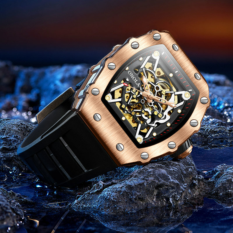Onola nova marca de luxo nova moda relógio mecânico masculino luminosa esportes resistente à água dos homens relógio automático reloj hombre