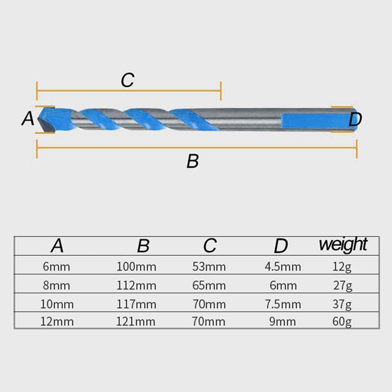 10個タングステン超硬石工ドリルビットセットのための金属鋼磁器セラミックタイルコンクリートレンガプラスチック木材 (6 8 10 12ミリメートル)