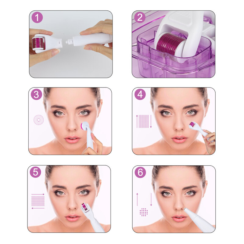 6 En 1 De Microneedle Derma rodillo de Kit de Dermaroller Micro aguja Facial de cuidado de la piel para el cuidado de la piel y tratamiento de cuerpo