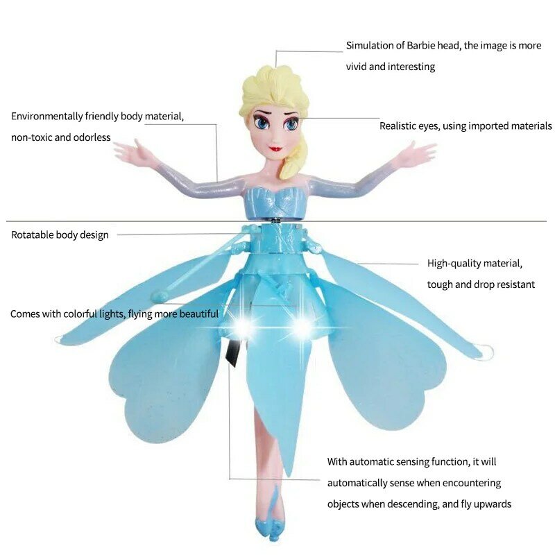 Disney แช่แข็งของเล่น Elsa Princess เครื่องบิน Flying Doll Shinning LED อะนิเมะ Fly Induction ของเล่นน่ารักสาวของขวัญเด็ก