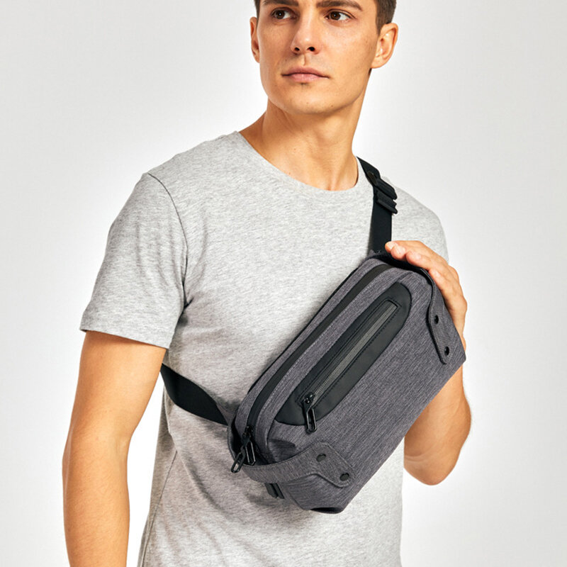 OZUKO – sac de ceinture imperméable pour hommes, sac de sport de plein air, sac de poitrine chargeur USB, sac de ceinture pour court voyage