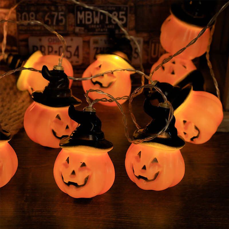 4.5M LED Halloween Pumpkin Lantern String Battery Light Ghost Skull Lights Remote control with Flashing Halloween Decorations