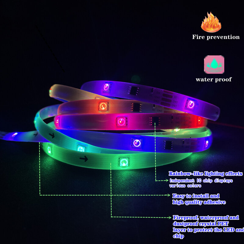 Led Strip Light RGBIC WS2812 Dream Color SMD Lighting Drcoration Living Room Smart Luz Flexible Rainbow Lamp For Christmas Party