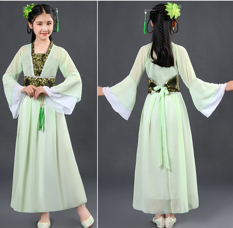 Ropa de verano tradicional china antigua para niñas, hada rosa, Hanfu, vestido de actuación de escenario para niños
