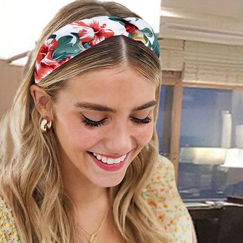 Print Women Headband Cross Top Knot Elastic Hair Bands Soft Solid Color Girls Hairband Hair Accessories Twisted Knotted Headwrap