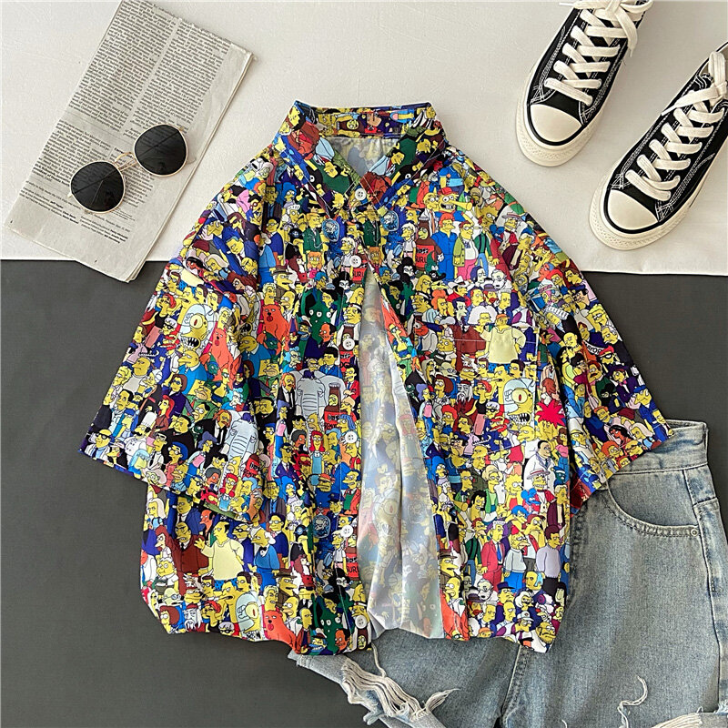 EBAIHUI 2021 Summer Spring Women Blouses BF Style Oversized Shirts Harajuku Tops Cartoon Half Sleeve Shirts Female Streetwear