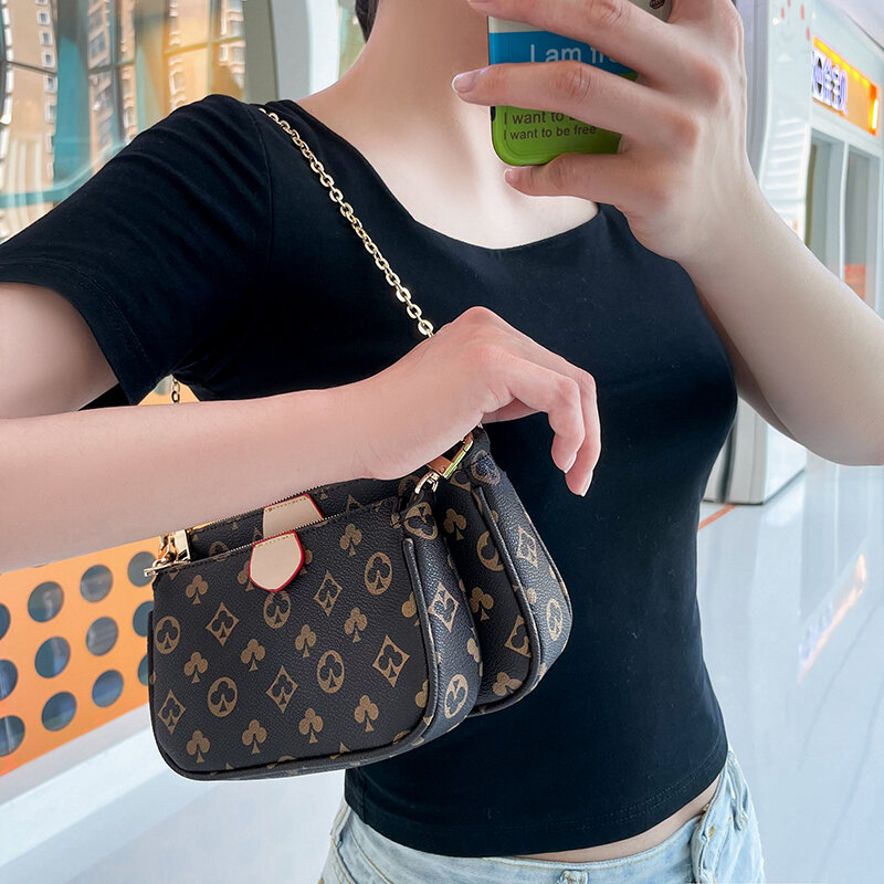 Bolsa de impressão do vintage 3-em-1 famosa marca de moda mensageiro sacos para as mulheres couro do plutônio crossbody saco senhora pequena bolsa