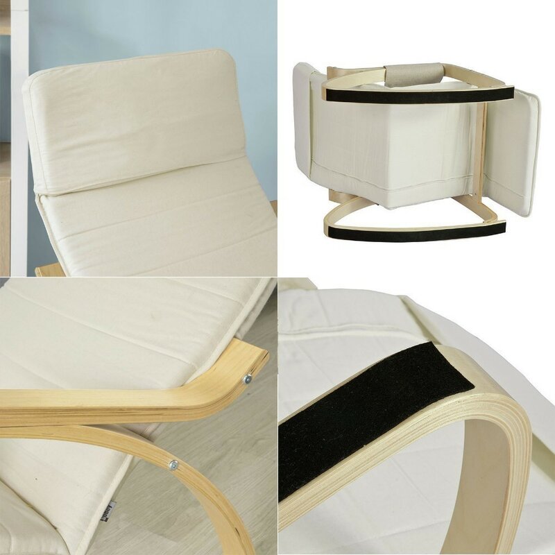 SoBuy FST16-W, Relax Rocking Chair Lounge Chair with Cream Cushion and Adjustable Footrest