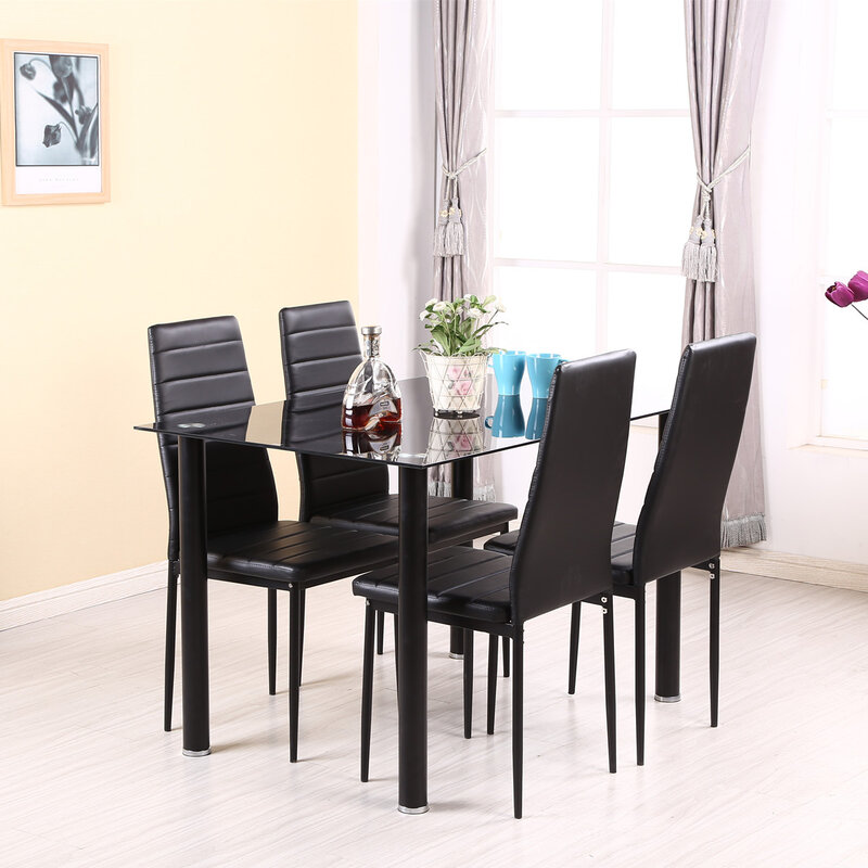 Panana Dining table set with 4/6 pcs Chairs Faux Leather High Metal Leg Padded Seat Kitchen