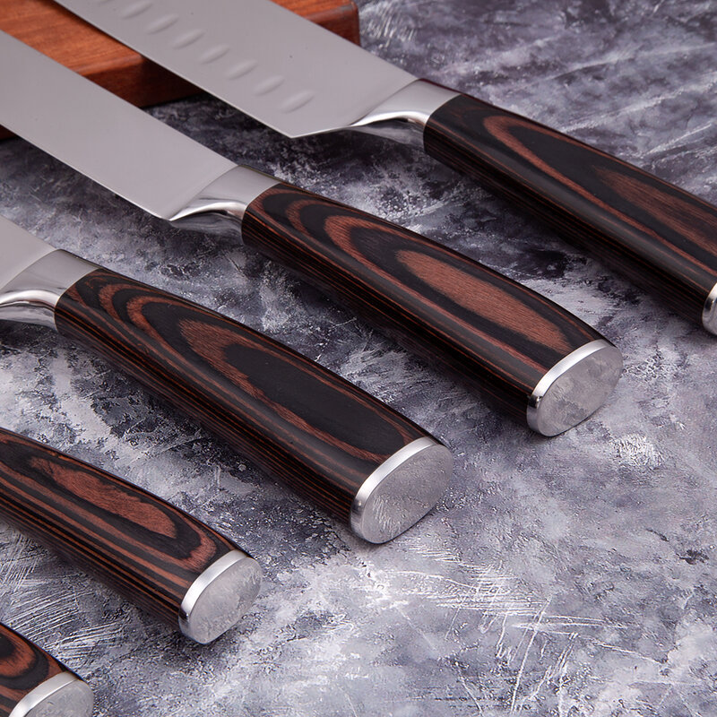 Mokihand-Juego de cuchillos de cocina profesionales, utensilio de Chef japonés 7CR17, de acero inoxidable con alto contenido de carbono, para pelar carne y Santoku