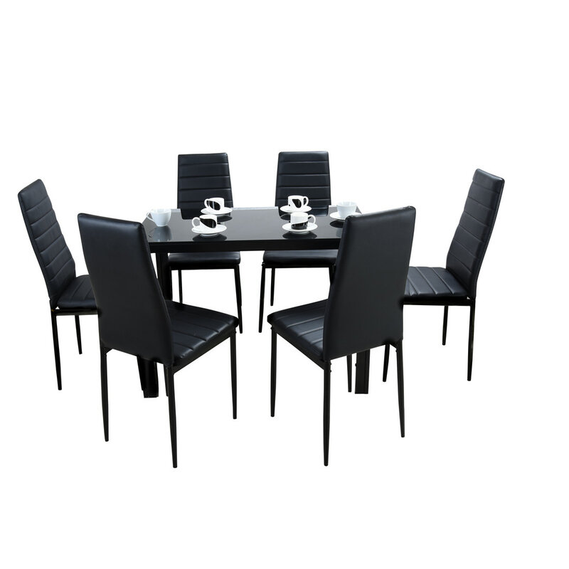 PANANA GLASS DINING TABLE SET WITH 4/ 6 FAUX LEATHER CHAIRS BLACK /WHITE Home Kitchen Furniture Fast shipping