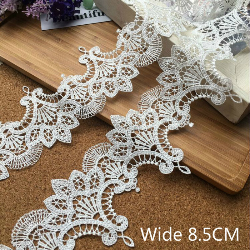 Exquisite 8.5CM Wide White Water Soluble Tulle Lace Embroidered Ribbons Collar Applique Trim Curtains Dress DIY Sewing Supplies