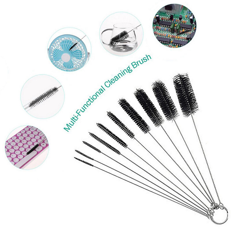 10pcs/set Car Detail Cleanning Nylon Tube Brushes Straw Set For Glasses / Keyboards / Jewelry Cleaning Brushes Clean Tools
