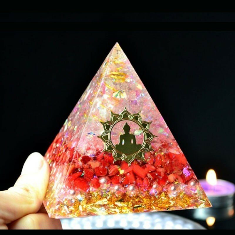 AURA REIKI Orgonite piramidy Muladhara Chakra Ariel naturalny kryształ Onyx rzemiosło żywicy gromadzić bogactwo prezenty do dekoracji domu