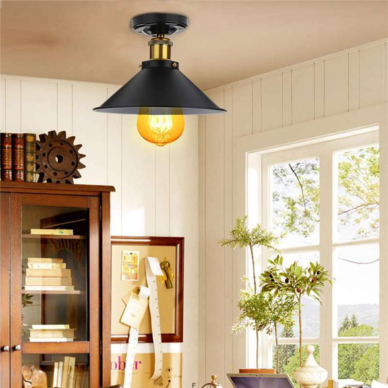 Черный потолочный светильник E27, Круглый винтажный потолочный светильник в стиле ретро, лампочка эдисона для домашнего бара, кафе, магазина,...