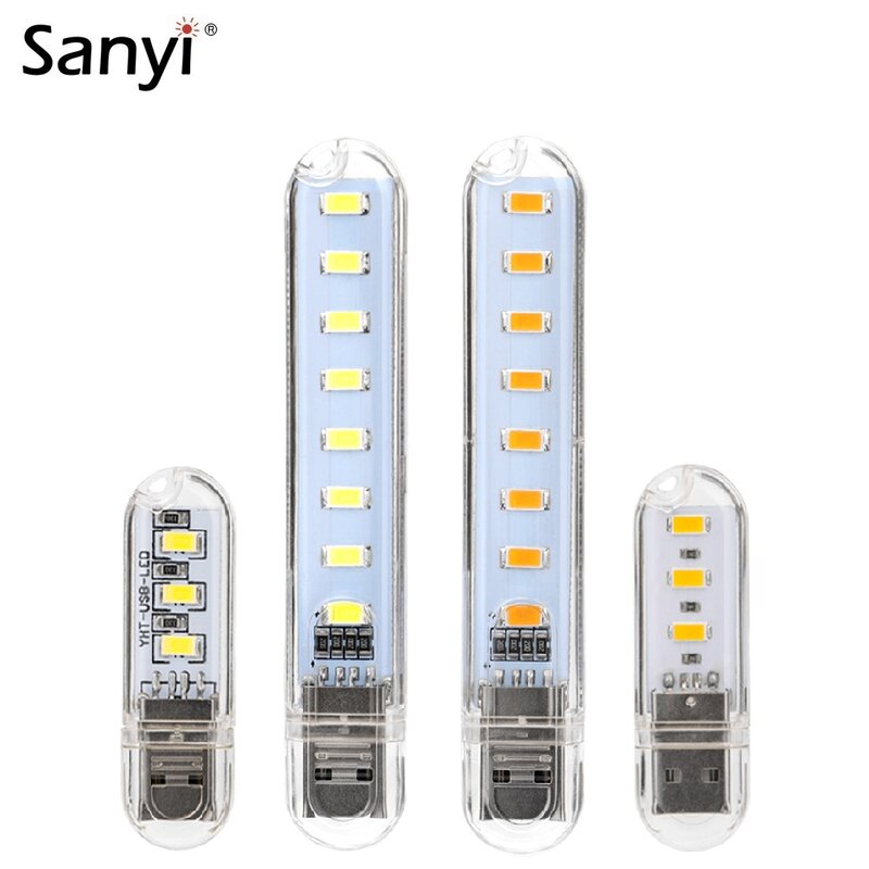 3/8 LEDs Putih/Putih Hangat USB Senter LED Lampu Kerja Mini Portabel Led Obor Lampu Baca USB Bertenaga Lampu Komputer