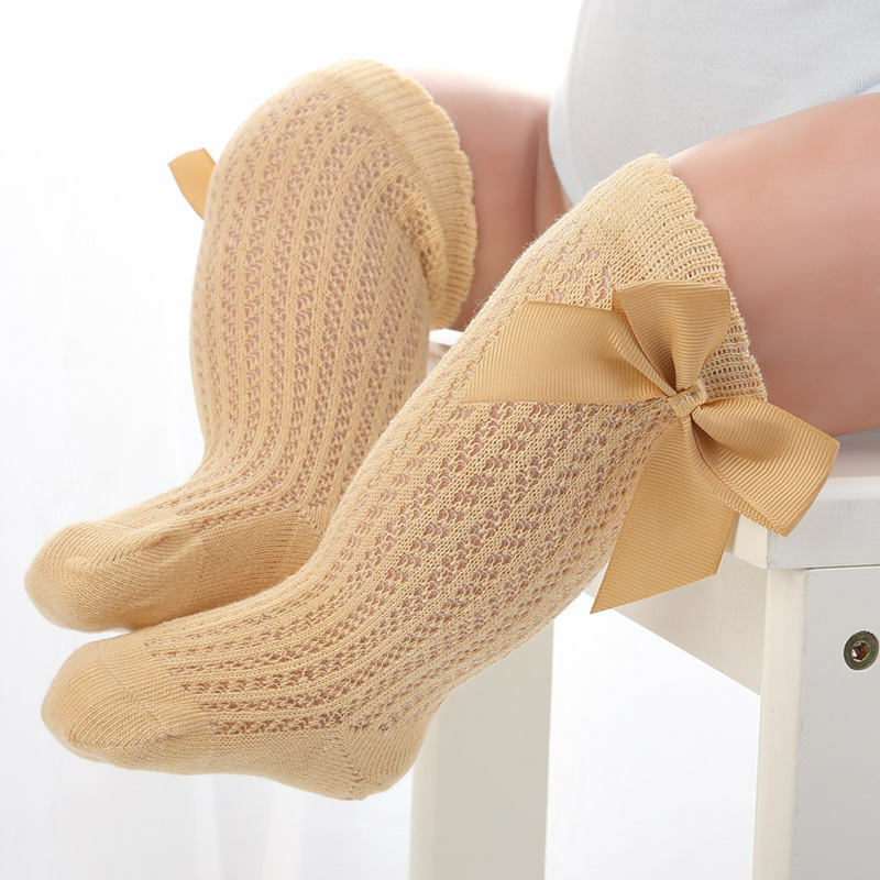 BalleenShiny-Calcetines con Lazo de algodón para niñas pequeñas, ropa de malla transpirable antideslizante para recién nacidos, de 0 a 3 años