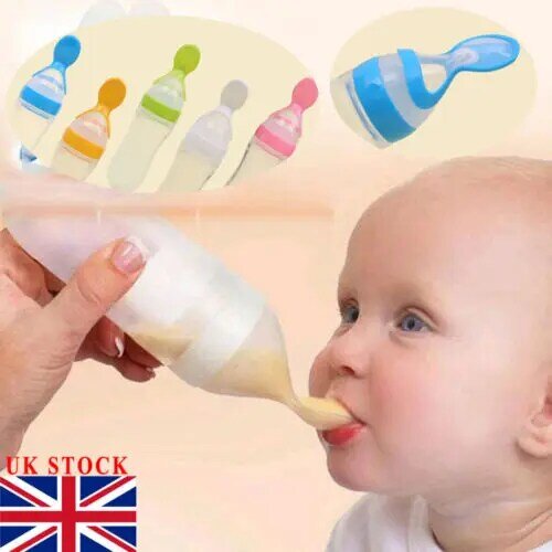 90ml adorável segurança infantil bebê silicone alimentação com colher alimentador comida arroz garrafa de cereais para o melhor presente