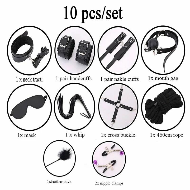 Sex Handcuffs bdsm bondage erotic toys for adults Nipple Clamps Gag Whip Bdsm Sex Toys Collar Mask Bondage Set Handcuffs for Sex