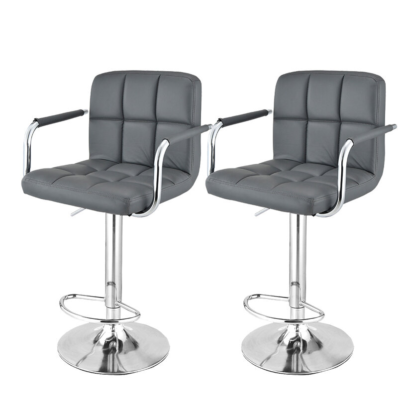 2pcs Swivel Lifting Bar Chairs Rotating Adjustable Height Bar Stool Chair Stainless Steel Stent Armrest Footrest
