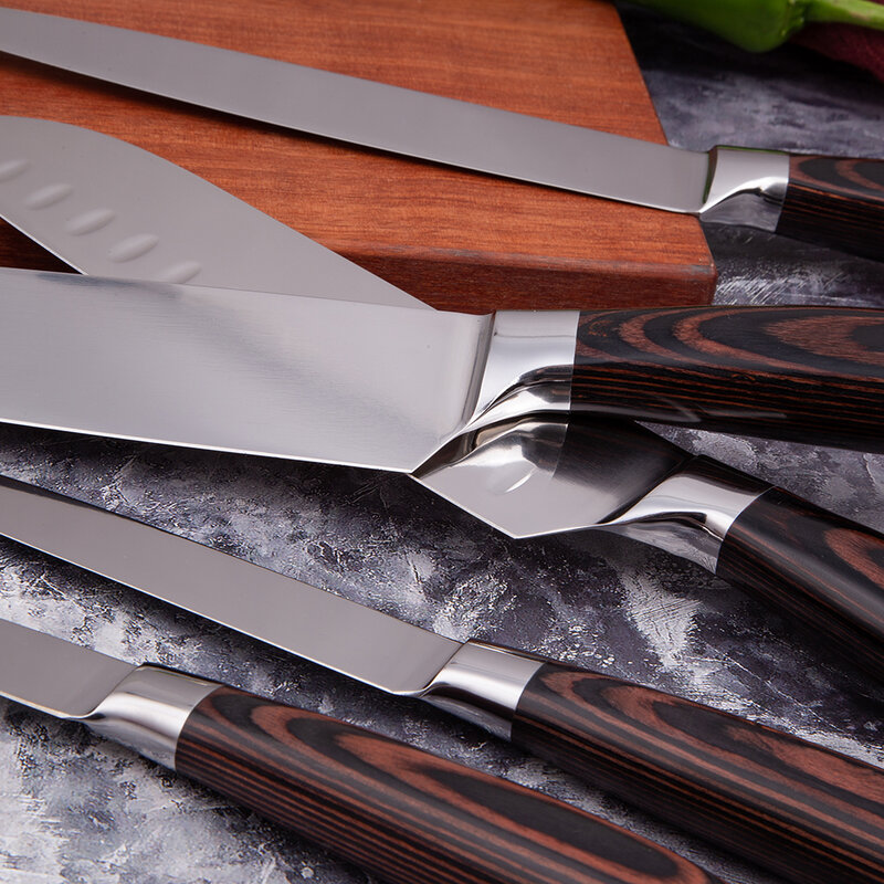 Mokihand-Juego de cuchillos de cocina profesionales, utensilio de Chef japonés 7CR17, de acero inoxidable con alto contenido de carbono, para pelar carne y Santoku