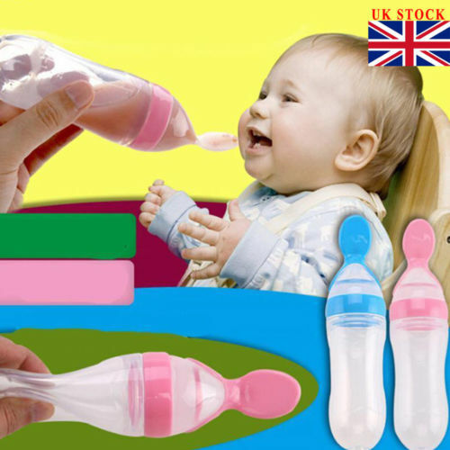 90Ml Mooie Veiligheid Baby Baby Siliconen Voeden Met Lepel Feeder Voedsel Rijstgraangewas Fles Voor Beste Cadeau