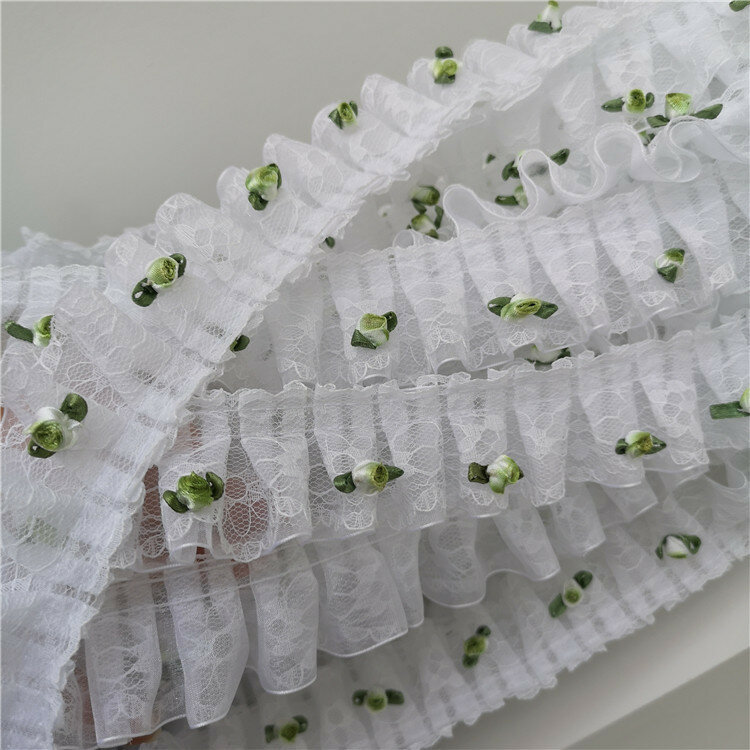 5CM Wide White Tulle 3D Flowers Guipure Lace Farbic Cotton Embroidered Applique Ribbon Trim DIY Sewing Curtain Dress Home Decor