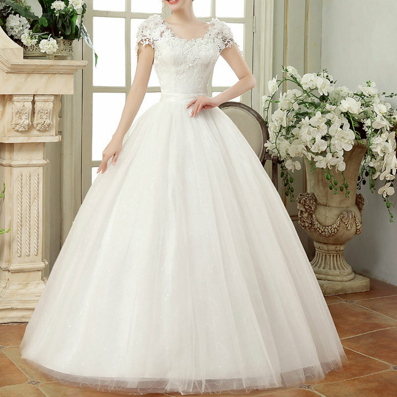 Abiti da sposa in pizzo 2021 Ever Pretty Princess Ball Gown scollo a V abiti da sposa in pizzo abiti Cerimonia Vestido De Noiva Princess