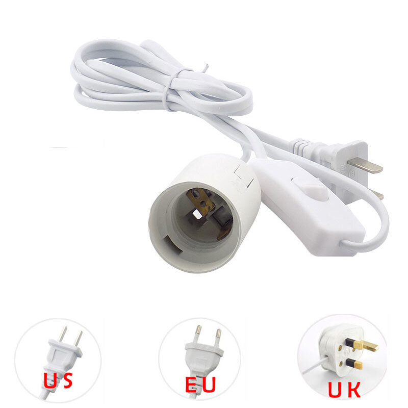 Cordon d'alimentation E27 EU US UK, support de Base d'ampoule, câble d'extension, fil de commutation lampe à led, prise électrique, convertisseurs 110v 220v