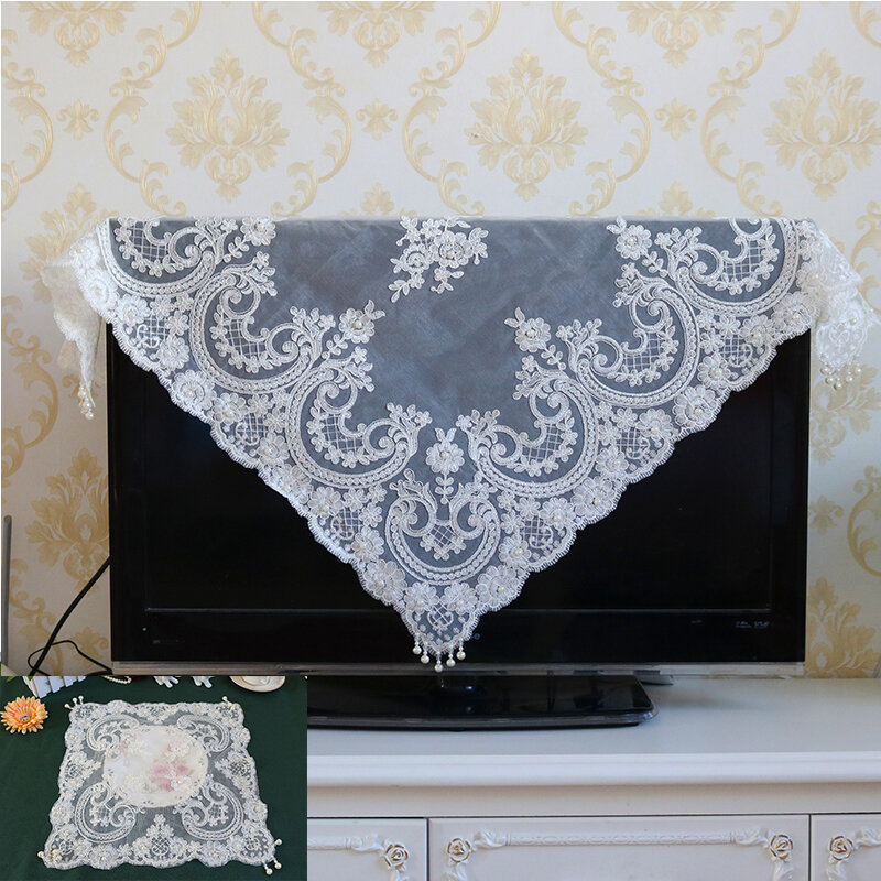Modern Pearl Tassel Lace Tablecloth Transparent Table Cloth Cup Mugs Placemats Table Covers For Home Kitchen Wedding Decoration